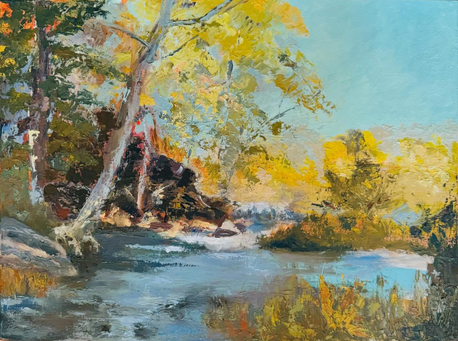 painting of riverside scene